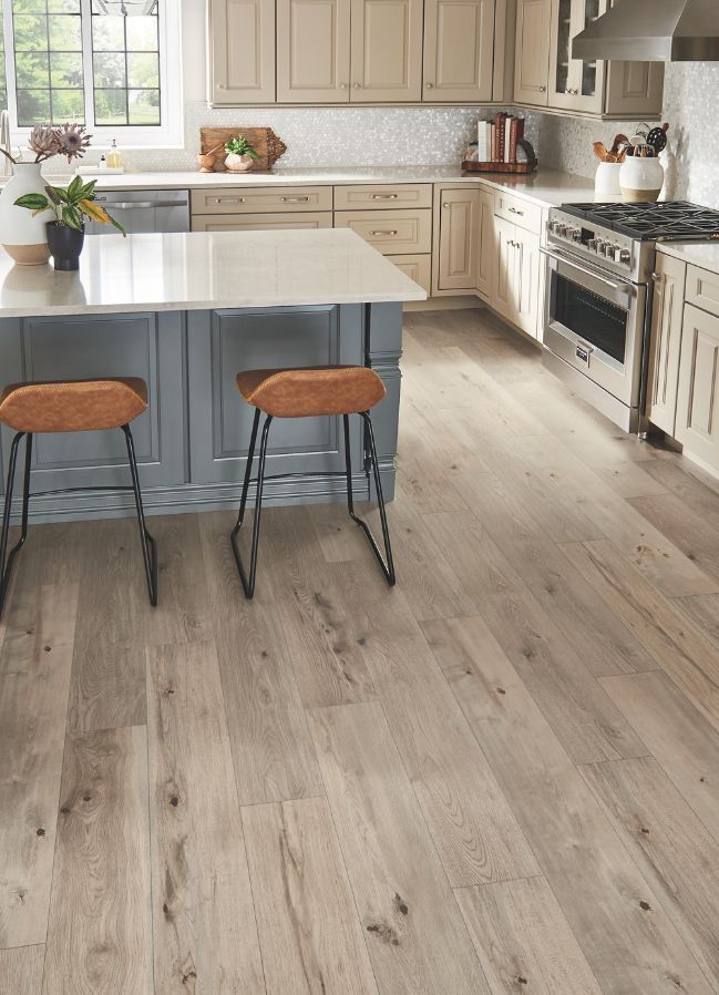 wood look laminate flooring in a stylish kitchen