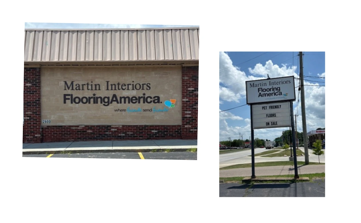 Martin Interior's storefront and street signs